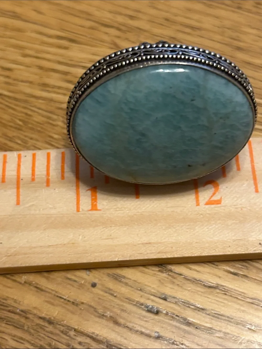 Silver Oval Statement Ring - Blue-Green Stone